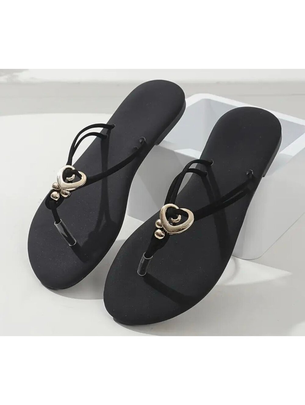 New - Simple - Uniquely Designed - Flat Heel Flip Flops- Black - Size 8